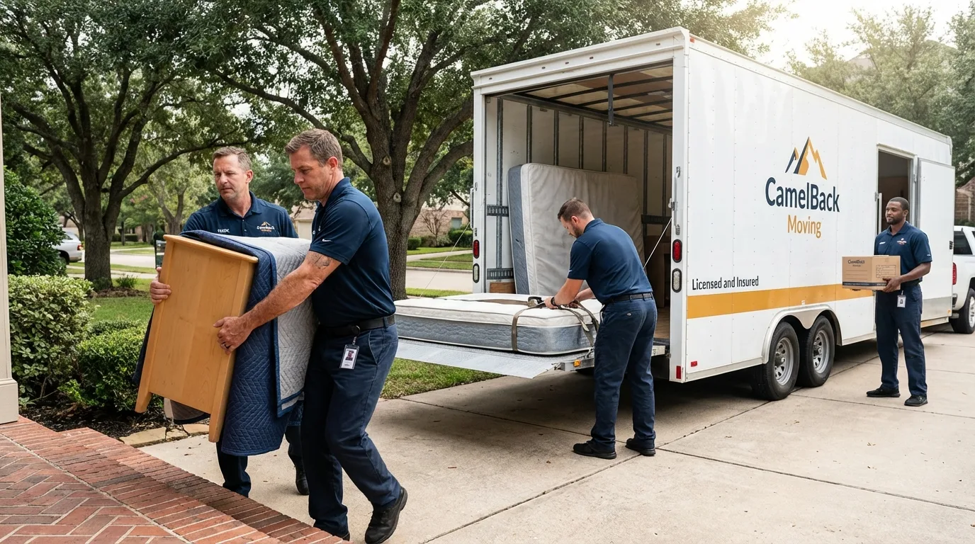 Crew loading residential truck for cross-state move from Alexandria, MN